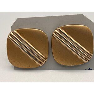 Vintage Gold-Tone Square Cufflinks With Diagonal Stripe Design